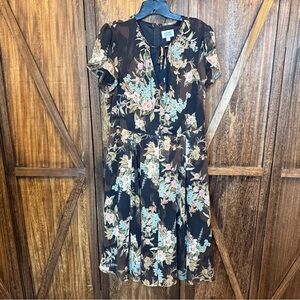 Unique Vintage Black Floral Midi Dress